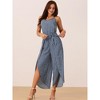 Seta T Women's Spaghetti Straps Sleeveless V Neck Tie Waist Split Wide Leg Jumpsuits - 3 of 4