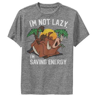 Boy's Lion King Pumbaa I'm Not Lazy I'm Saving Energy Performance Tee ...