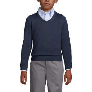 Lands' End School Uniform Kids Cotton Modal Fine Gauge V-neck Sweater - 1 of 3