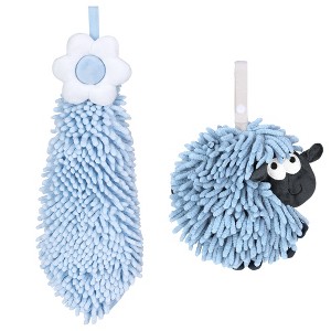 REGALWOVEN Flower and Sheep Shape Absorbent Fast Drying Chenille Hand Towels with Hanging Loop 6" x 15"/7" x 7" 2 Packs - 1 of 4