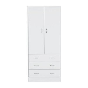 SEVOBAL Armoires with Double Doors 3 Drawers and Hanging Rod for Bedroom and Closet Storage Solutions, White, 31"*19"*70.9" - 1 of 4