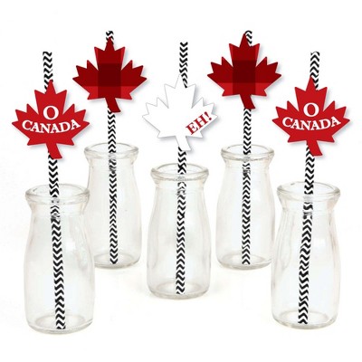 Big Dot of Happiness Canada Day - Paper Straw Decor - Canadian Party Striped Decorative Straws - Set of 24