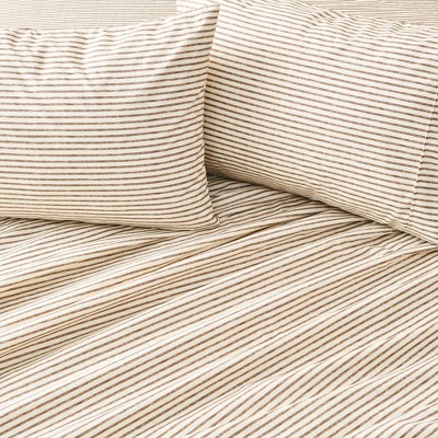 Great Bay Home Striped Microfiber Wrinkle Resistant Sheet Set (Full, Taupe)