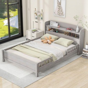 Streamdale Wood Full Size Platform Bed With Built-In LED Light, Storage Headboard And Guardrail - 1 of 4