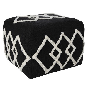 HomeRoots 18" Black Cotton Geometric Pouf Ottoman - 1 of 4