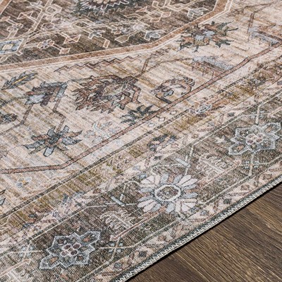 Hauteloom Beige and Ice Blue Washable Polyester Area Rug 3' x 5'
