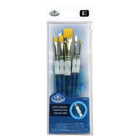 Royal & Langnickel Soft Grip Bottom Flat Golden Taklon Fiber Paint Brush  Set, Assorted Size, Set Of 5 : Target