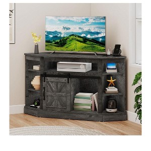 Corner TV Stand for 50 Inch TV, Farmhouse Entertainment  Center Media Console with Power Outlet & Sliding Barn Door for Living Room - 1 of 4