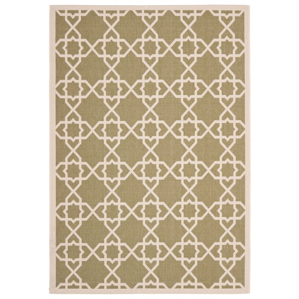 6'7inX9'6in Rectangle Belfast Outdoor Patio Rug Green/Beige - Safavieh