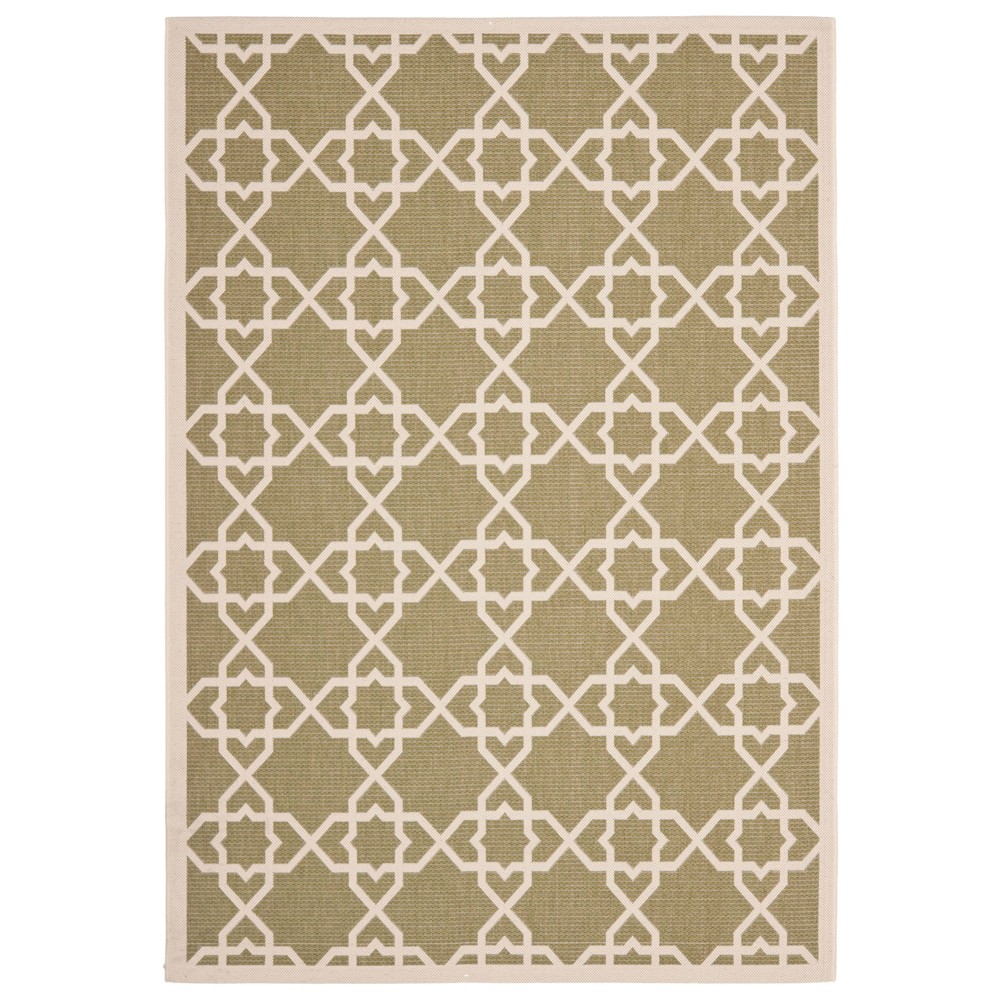 6'7inX9'6in Rectangle Belfast Outdoor Patio Rug Green/Beige - Safavieh