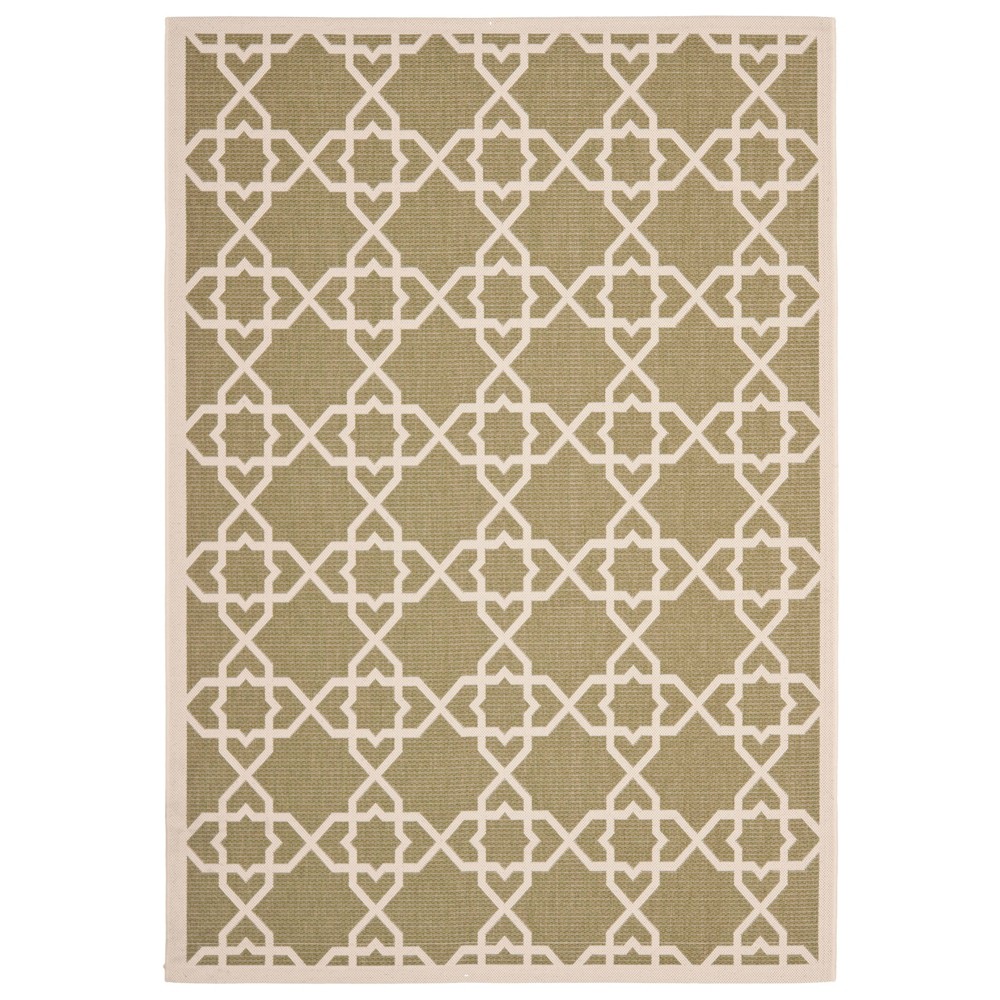 6'7 X9'6  Rectangle Belfast Outdoor Patio Rug Green/Beige - Safavieh Belfast Outdoor rugs bring interior design style to busy living spaces, inside and out. These indoor-outdoor rugs are made with durable synthetic materials to help them to withstand high traffic and natural weather elements. Belfast is beautifully styled with patterns from classic to contemporary, all draped in fashionable colors and made in sizes and shapes to fit any area. Belfast rugs are made with enhanced polypropylene in a special sisal weave that achieves intricate designs that are easy to maintain - simply clean with a garden hose. Size: 6'7 x9'6 . Color: Green/Beige. Pattern: Color Block.