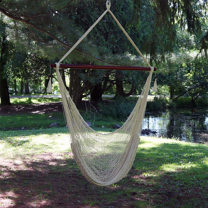 Sunnydaze Cabo Style Extra Large Hanging Rope Hammock Chair Swing with Spreader Bar - 360 lb Capacity - Cream, 2 of 7