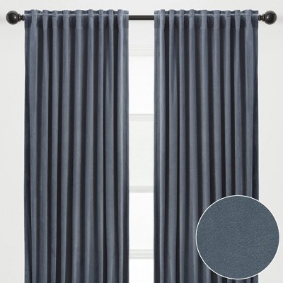 Slate Blue Velvet Blackout Window Curtain Panels, 52" x 96"