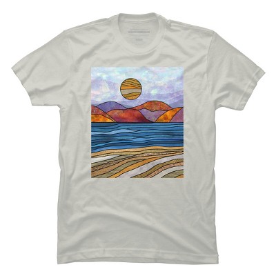 Men's Design By Humans Beach Landscape Stain Glass By Maryedenoa T-Shirt