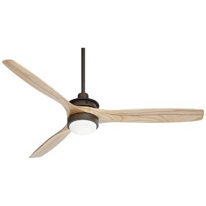 52" Casa Vieja Rustic Farmhouse 3 Blade Indoor Ceiling Fan with Dimmable LED Light Remote Control Oil Rubbed Bronze Natural Wood for Living Room House - 1 of 4