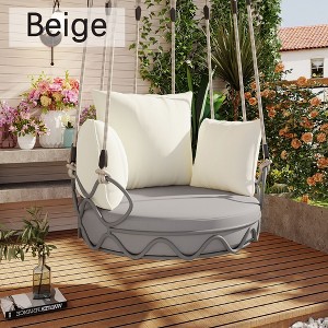 Hrinhom 34"W Outdoor Swing Chair, Hanging Basket with Three PilloFabricws,Olefin - 1 of 4