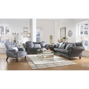 Acme Furniture 34" Gaura Chair Gray Velvet: Upholstered Tufted Armchair, Wood Frame, No Tools Assembly - 1 of 4