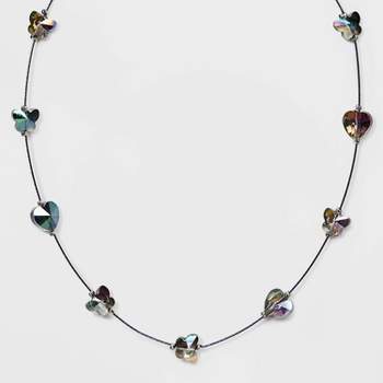 Butterfly and Heart Beaded Necklace - Wild Fable™ Silver