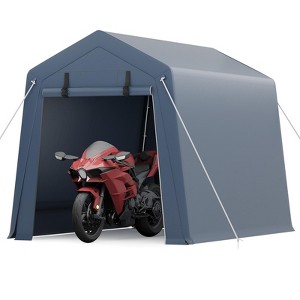 Outdoor PE Storage Shed, Waterproof Heavy Duty Tarp with Ventilated Zipper Door, for Motorcycle, Bike, Garden Tools - 1 of 4