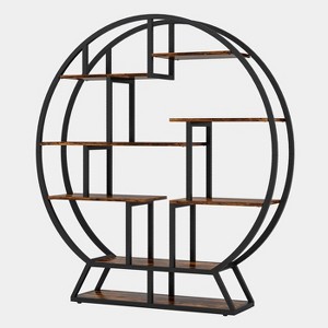 Gulches Round Bookshelf, 63" Etagere Bookcase with Staggered Shelves - 1 of 3