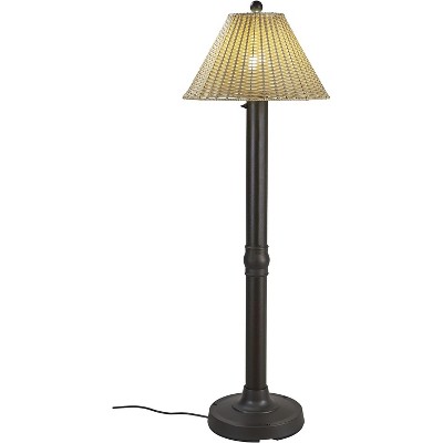 Patio Living Concepts Tahiti II 60 Floor Lamp 19207 with 3 bronze tube body and tight weave, flat wicker, stone shade