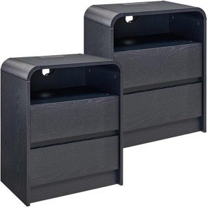 SinCiDo Set of 2 Nightstands, 25" Tall Modern Wood Bedside Table w/2 Drawers & Charging Station, Curved Profile, for Bedroom, Living Room - 1 of 4