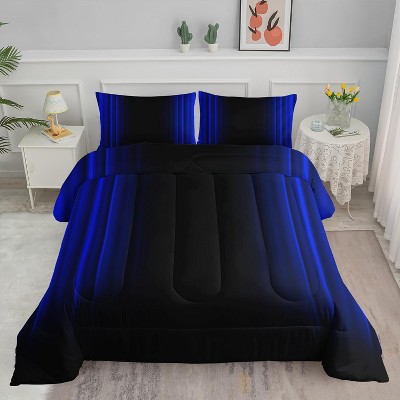 Blue & Black Ombre Comforter Set Queen Size – 3Pcs Gradient Bedding with 1 Comforter & 2 Pillowcases, Modern Abstract Geometric Bedding for Adults