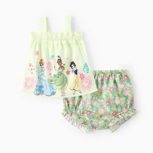 Disney Princess Baby 2pcs Ariel/Cinderella Floral Ruffled Smocked Sleeveless Top And Bloomer Shorts Outfit Set - 1 of 4