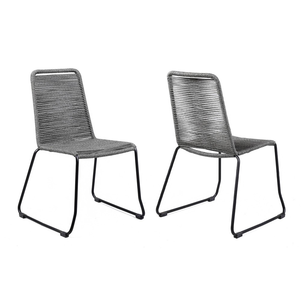 2pk Shasta Outdoor Metal and Gray Rope Stackable Dining Chair Armen Living