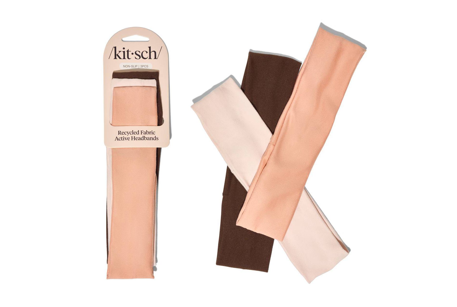 Kitsch Recycled Fabric Narrow Active Headbands Set- Rosewood - 3ct
