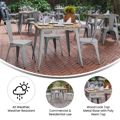 31.5" Brown Poly Resin Top Dining Table with Silver Steel Base