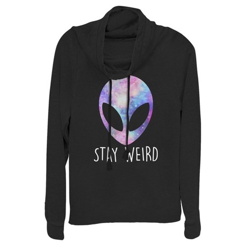 Junior s Lost Gods Stay Weird Galaxy Alien Cowl Neck Sweatshirt Target