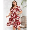 Women's V - Neck Floral Dress with Asymmetric Hem, Short - Sleeve Flowy Midi Dress for Casual & Summer Outings - 4 of 4