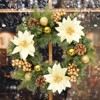 16"Outdoor Christmas Wreath with Artificial Poinsettia Flowers Ball Ornaments Pine Cones Berries for Door Wall Window Fireplace Home Holiday Decor - 2 of 4