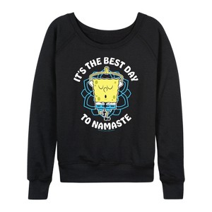 Women's - SpongeBob SquarePants - The Best Day To Namaste Lightweight French Terry Wide Neck Long Sleeve Shirt - 1 of 4