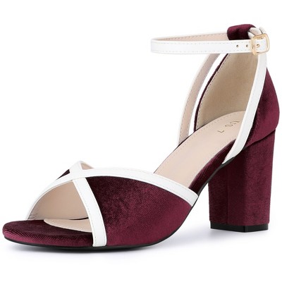 BLISSFUL STEP Women's Colorblock Ankle Strap Chunky Heel Sandals
