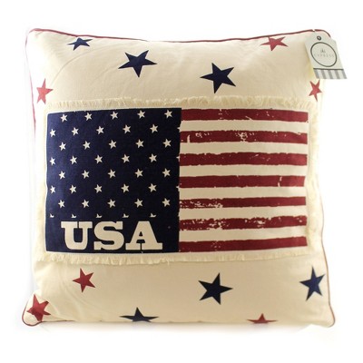 Home Decor 18.0" Americana Patchwork Pillow Patriotic Usa Flag  -  Decorative Pillow