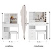 VYNXARIA 29.2" Small Size Left Drawer Desktop Vanity Table&Cushioned Stool,Extra Large Right sliding mirror,Suitable For Small Space,White - 4 of 4