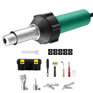 VEVOR Hot Air Plastic Welder, 1600W Hot Air Torch Pistol, 122-1112℉ PVC TPO Vinyl Heat Gun Welding Torch with 11 Accessories, Green - 1 of 4