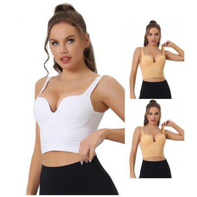 INSPIRE CHIC Women's Wireless Medium Support Push-Up Fixed Strap Workout Yoga Sleep Sports Bra 3 Packs