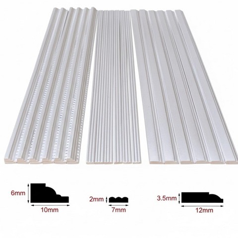 Etokfoks 1:12 Scale Dollhouse Trim Set 18pcs Includes 6 Skirting Boards 6 Molding Panels 6 Cornices Wooden White 17 Inch