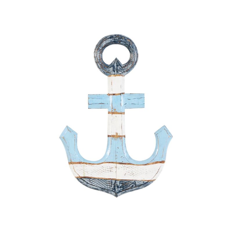 Olivia &#38; May 22&#34;x15&#34; Wood Anchor Distressed Wall Decor with Brown and Cream Accents Blue, 1 of 8