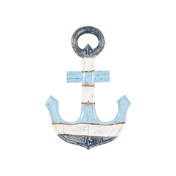 Olivia & May 22"x15" Wood Anchor Distressed Wall Decor with Brown and Cream Accents Blue