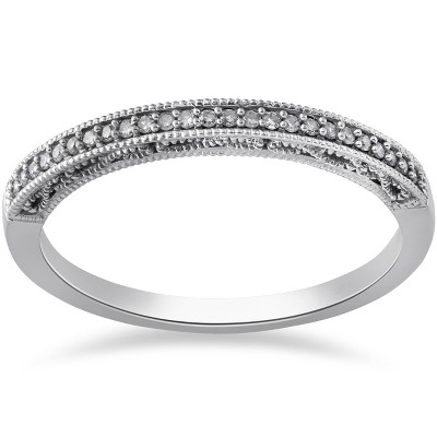 Pompeii3 1/10ct Vintage Diamond Wedding Ring 10K White Gold