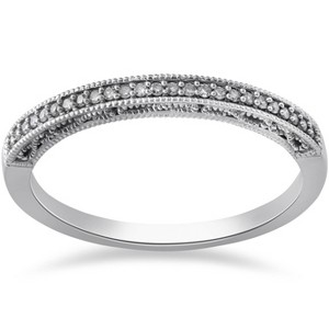 Pompeii3 1/10ct Vintage Diamond Wedding Ring 10K White Gold - 1 of 4