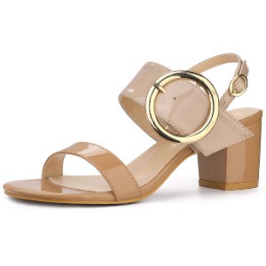 Allegra K Women's Contrast Color Slingback Block High Chunky Heel Sandals - 1 of 4