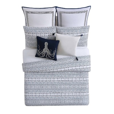 Twin White and Blue Cotton Coastal Comforter Set
