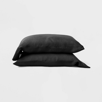 Standard 100% Washed Hemp Solid Pillowcase Set Washed Black - Casaluna™