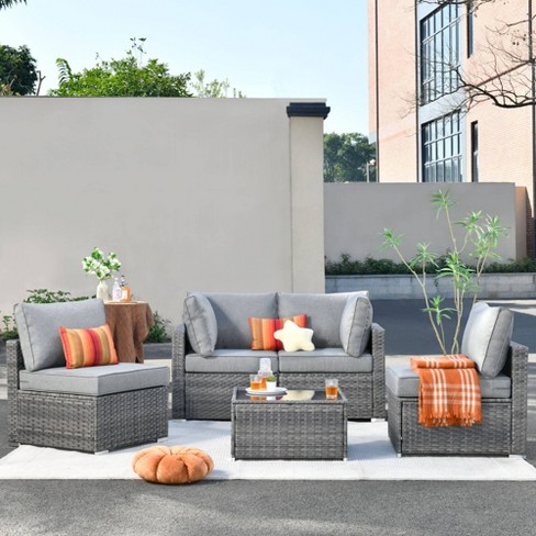 Venice 5pc Wicker Outdoor Patio Furniture Set Conversation Sofa with a Table and Cushions - image 1 of 4