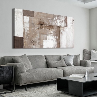 Aoibox Large Abstract Wall Art for Living Room, Grunge Style Canvas Painting, 29x58 Inches, Brown Grey White, Home Office Decor